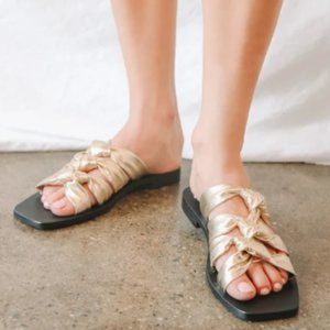NEW Intentionally Blank Gold Leather Knotted Slide Leather  Sandals